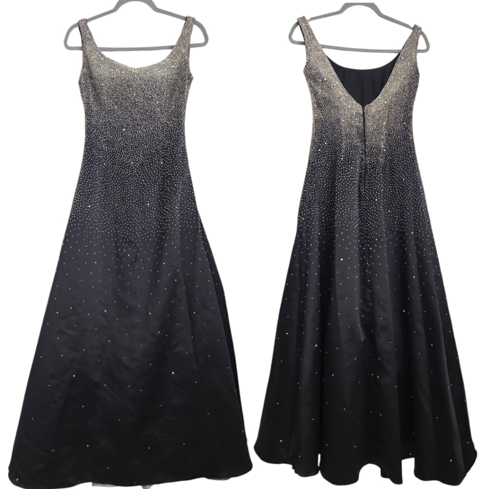 Vintage Victoria 50s 60s Style Black Ombre Beaded Princess Maxi Gown XS